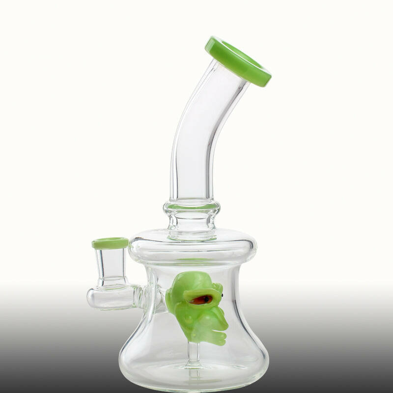 7" Green Skull Glass Water Pipe