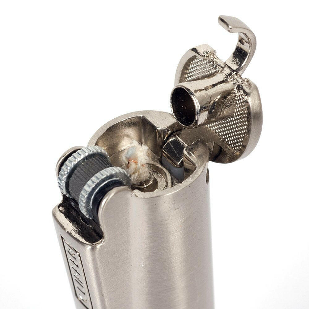 Clipper metal lighter with extra flint and empty fuel bottle