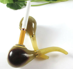 Short Horn Style Tobacco Pipe, soild Quality, Easy to Carry with Cigarette adapter, Assorted Pattern - Simple Glass Pipe