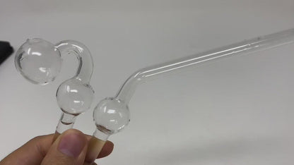 8" Bent Glass Water Dog Oil Burner Pipe, 3 chambers
