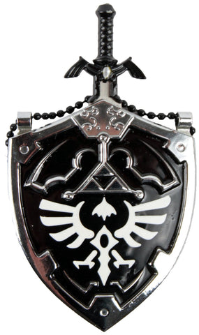 Mini DARK Hylian Shield & Links Master Sword Legend of Zelda Necklace