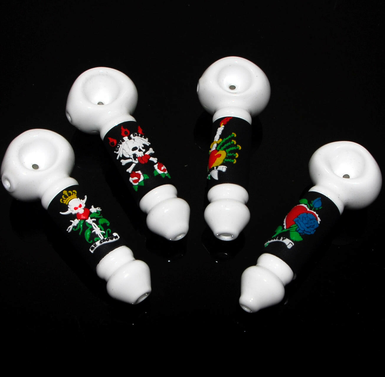 Ed Hardy Style Milk White Color 4" Glass Pipe, - Simple Glass Pipe