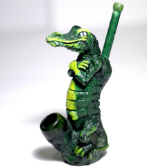 Green alligator  with Attitude figured handmade ceramic tobacco pipe - Simple Glass Pipe