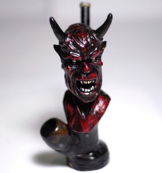 Devil with horn horns figured handmade ceramic tobacco pipe