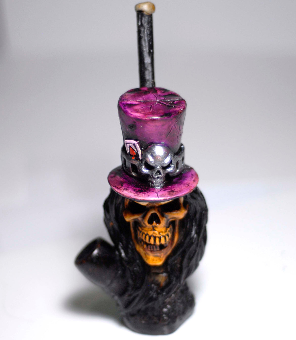 Skull with Purple hat figured handmade ceramic tobacco pipe