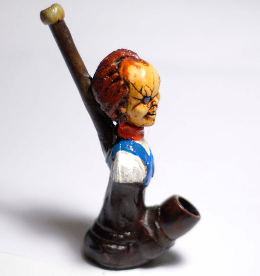 Chucky from the Child's Play figured handmade ceramic tobacco pipe