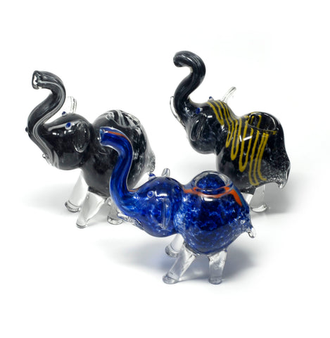 3.5" heavy frit elephant glass pipe assorted color.