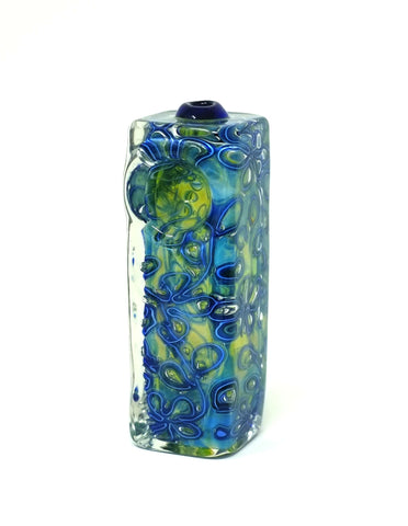 4" Blue Glass Fancy Dots Square Spoon Pipe