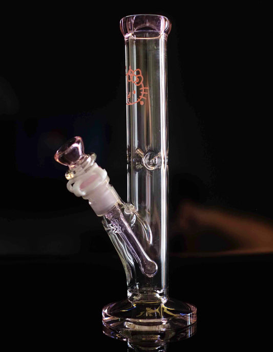 10" Pink Kitty Straight Neck Thick Glass Water Pipe