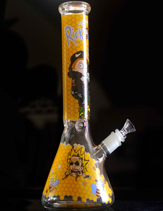 14" R and M Bee Cartoon Anime Glass Water Bong Pipe