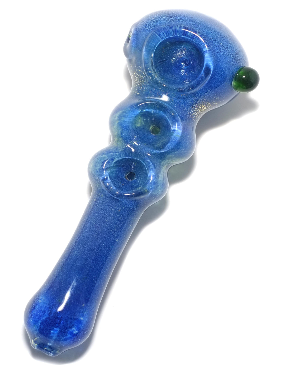 6" Blue Triple Bowl Glass Spoon Pipe