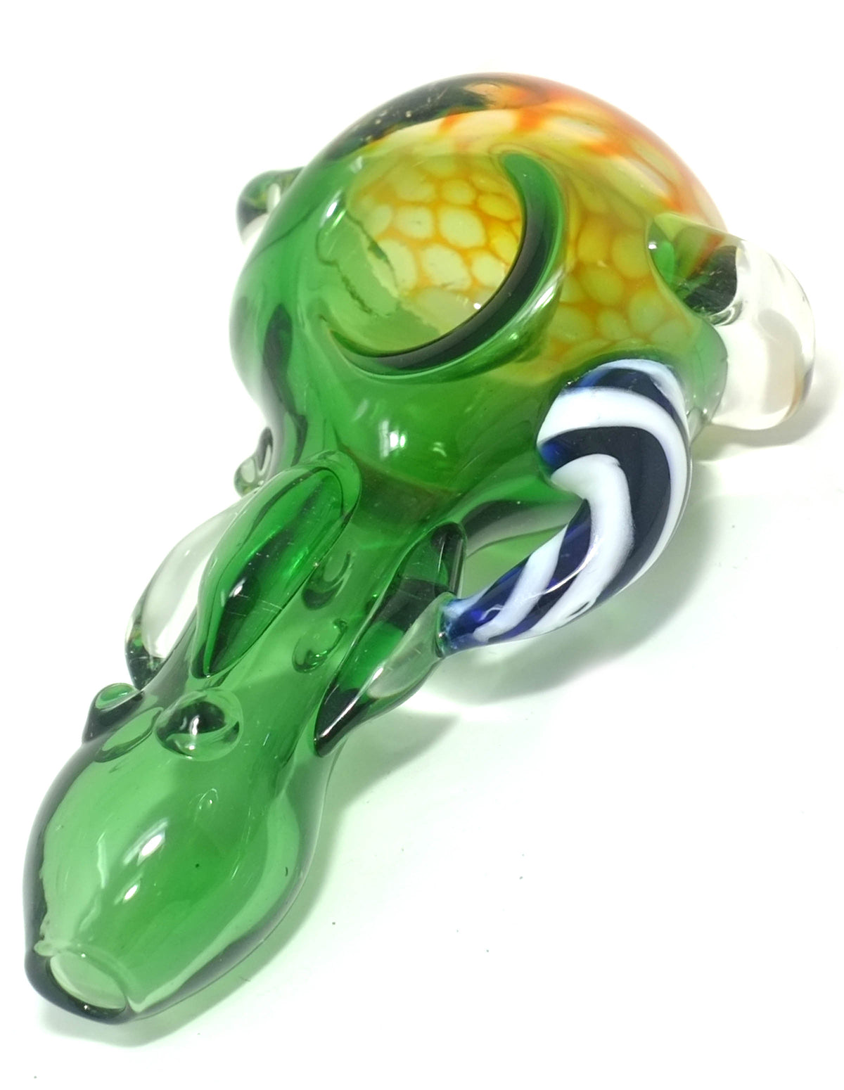 3.5" Glass Spoon Pipe Green Honeycomb with Handle