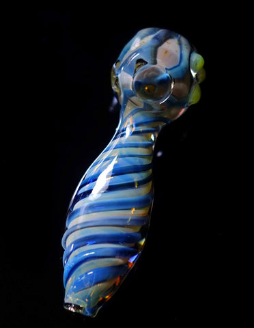 4.5" Blue Spiral Glass Spoon hand Pipe