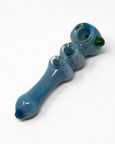 6" Blue Triple Bowl Glass Spoon Pipe