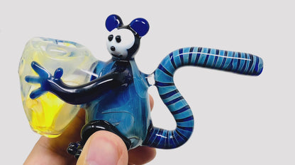4.5" Blue Monkey Holding Stash glass hand pipe