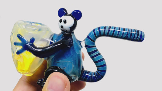 4.5" Blue Monkey Holding Stash glass hand pipe