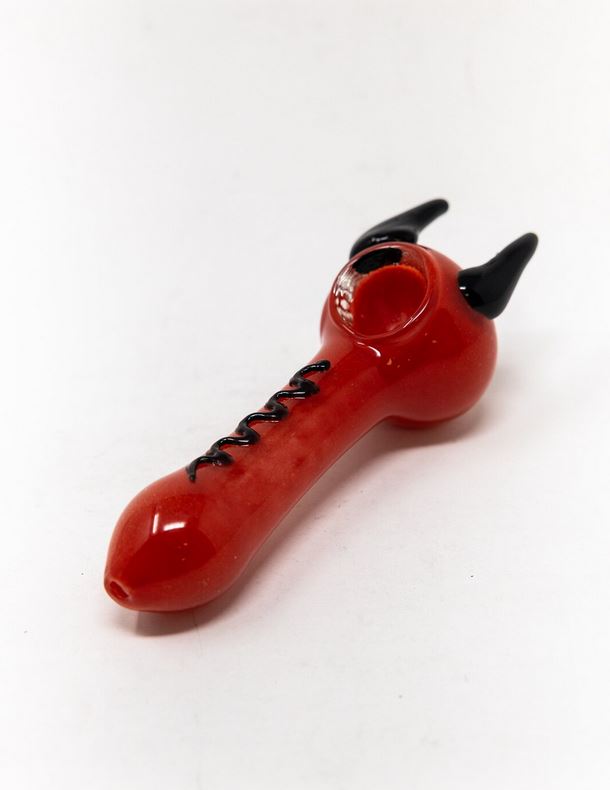 5" Red Devil Horns Spoon Glass Tobacco Pipe