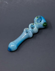 6" Blue Triple Bowl Glass Spoon Pipe