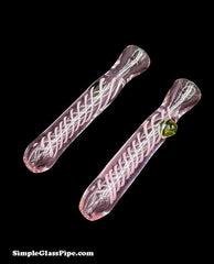 3.5" Pink Swirl Design Bead Glass Chillum Pipe - Simple Glass Pipe