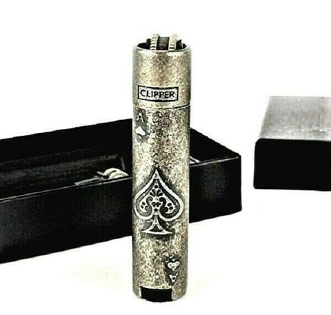 Clipper Ace Metal Cigarette Lighter Soft Flame Refillable Butane Gas In Bronze