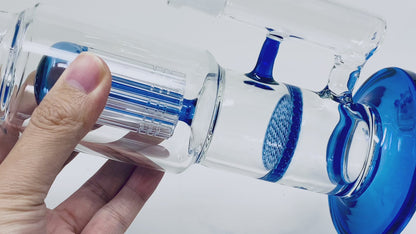 12" Blue Dual-Perc Glass Water Pipe with Ice Pinch – 18.8mm