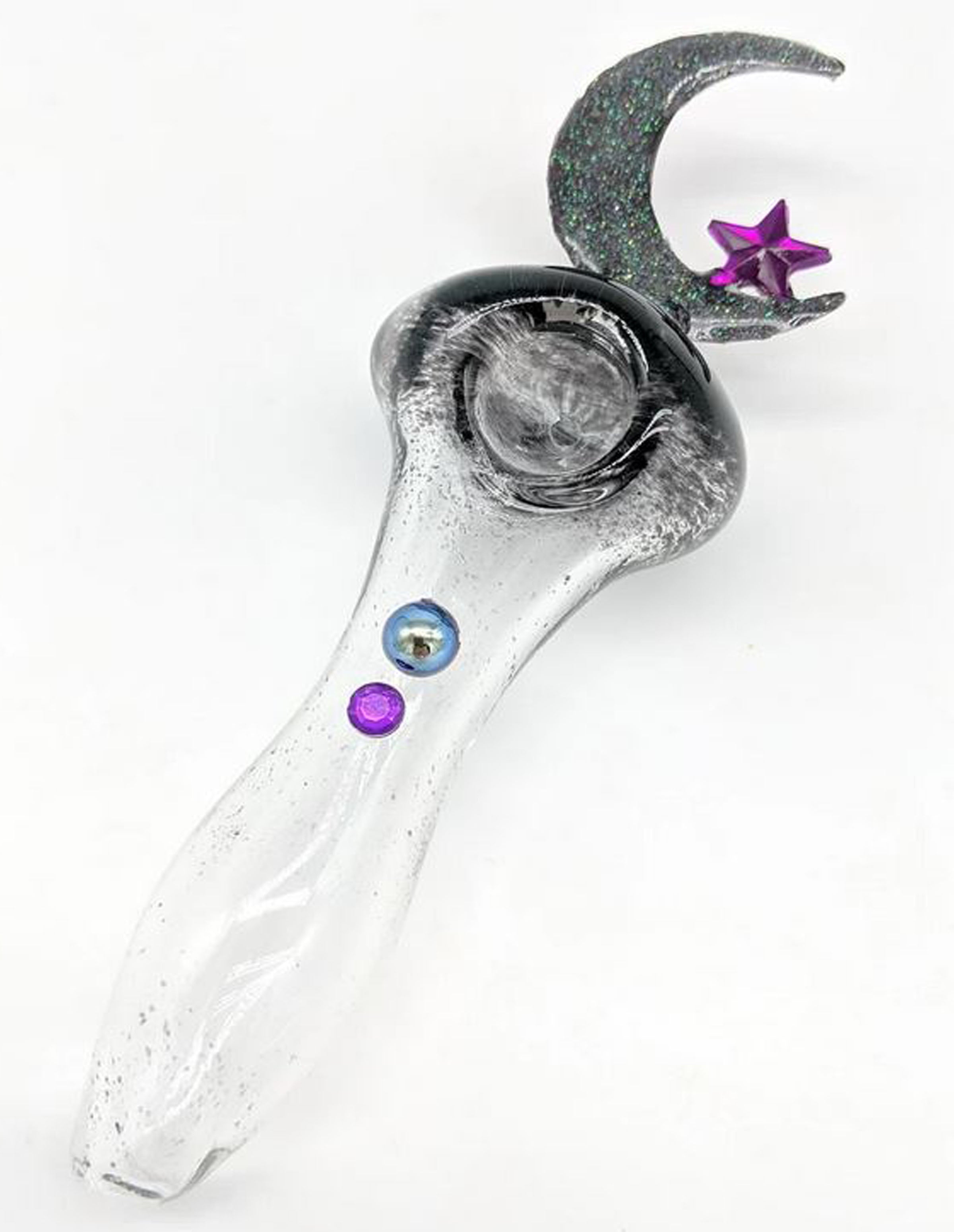 4.5 BLACK Princess Moon Wand Glass Spoon Pipe