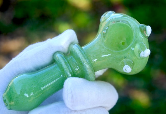 4.5" Green Dots Glass SPoon Hand Pipe