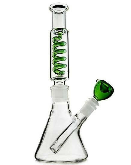 10-inch spring coil straight-neck glass water bong