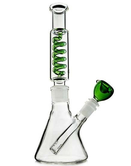 10" Spring  Coil Straight Neck Glass Water Bong Pipe