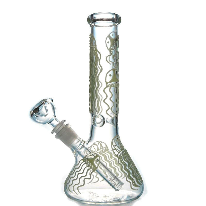 Jellyfish design around clear beaker bong body