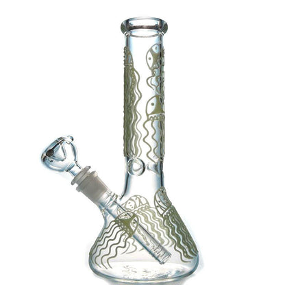Jellyfish design around clear beaker bong body