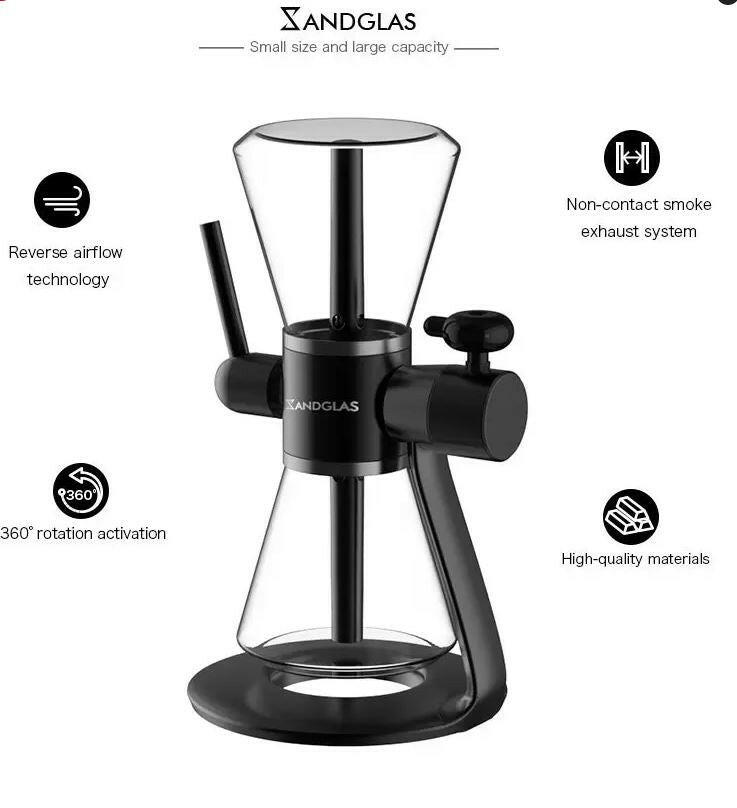 360-degree gravity hookah frame with dual glass vessels