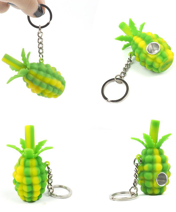 Pineapple Silicone Tobacco Pipe with keychain