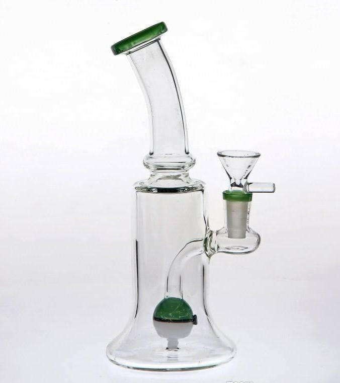 9-inch green bent-neck glass water pipe with ball perc
