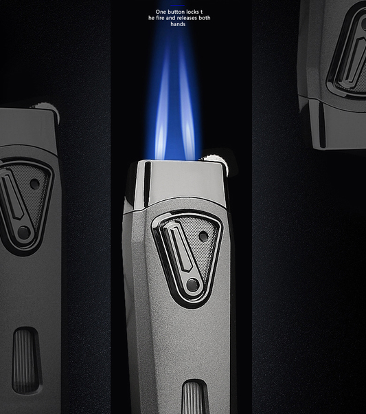 Jobon Dual Flames Jet Torch Cigar Lighter w-gift box Silver