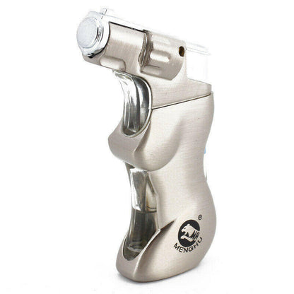 Body-shaped single-jet butane torch lighter with LED