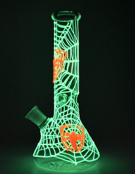 10" Spider Glow In The Dark Glass Water Pipe Bong