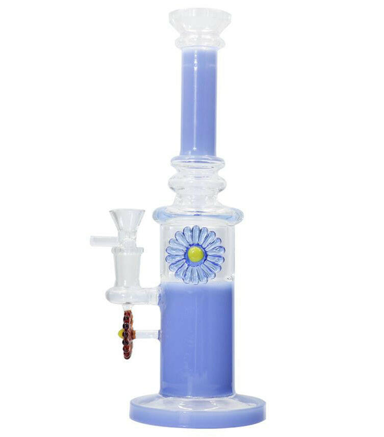 Blue and clear sunflower glass water bong alternate view