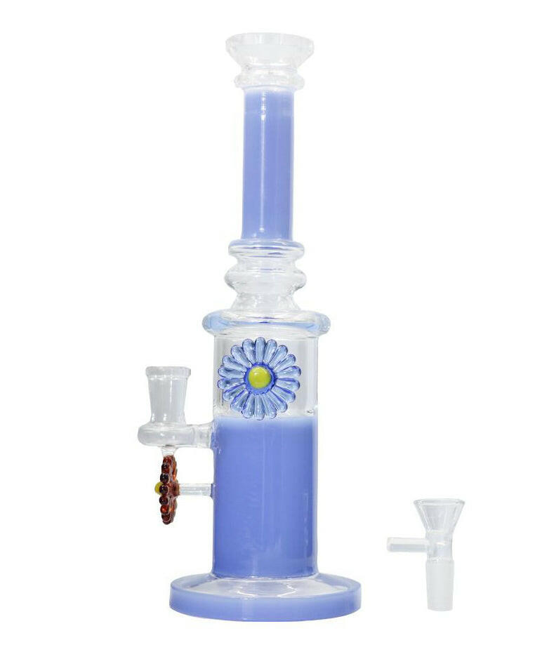 11-inch blue straight water bong side view