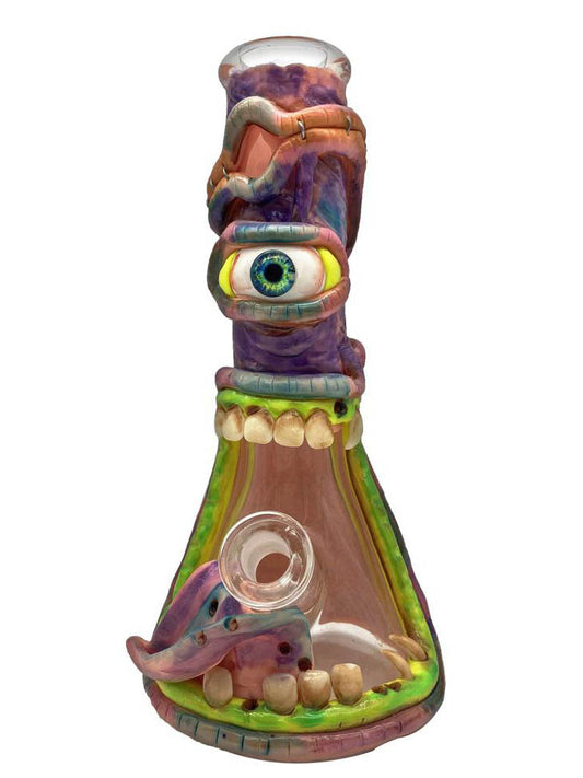 12" Glass Beaker Pipe with Scary eyes Mouths