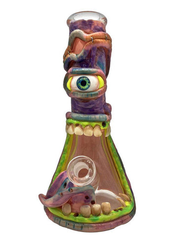 12" Glass Beaker Pipe with Scary eyes Mouths