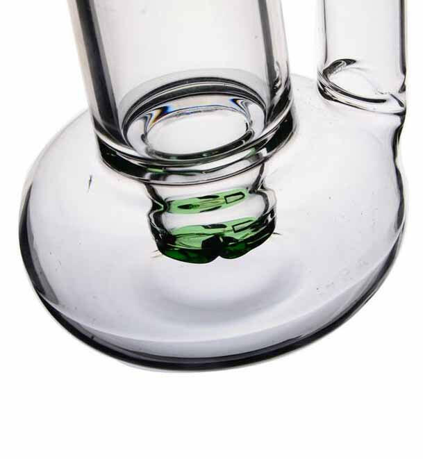 Clear curved-neck glass water pipe detail