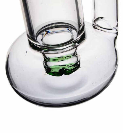 Clear curved-neck glass water pipe detail