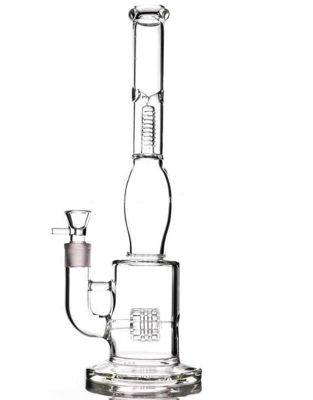 14-inch Fatboy straight glass water bong with cage and honeycomb percs