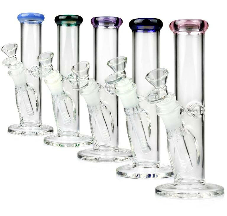 8" Straight Tube Glass Bong – Color Rim, 18mm