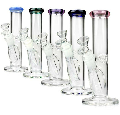8" Straight Tube Glass Bong – Color Rim, 18mm