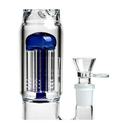 Blue glass water pipe with tree and honeycomb percs